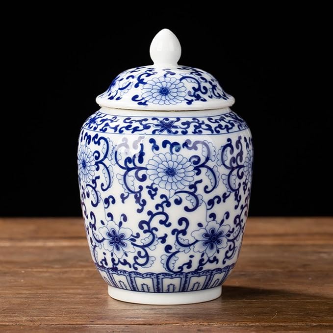 Ceramic Ginger Jar Asian Ginger Jar Decorative Chinoiserie Vase Porcelain Jars for Weddings Wedding Table Decoration, Blue Flower