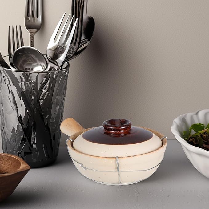 Earthenware Clay Pot 0.5l with Lid Korean Stone Pot for Bibimbap Rice Cooking Home Dinner Casserole