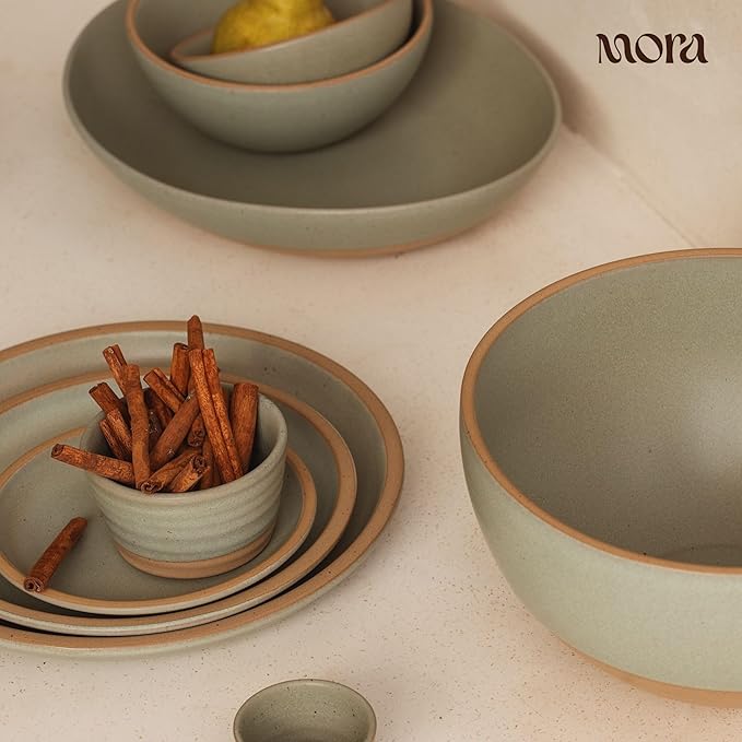 Mora Mini Ramekins Set of 4, 8oz Ceramic Pottery Baking Dishes - Microwave, Oven and Dishwasher Safe - Thyme