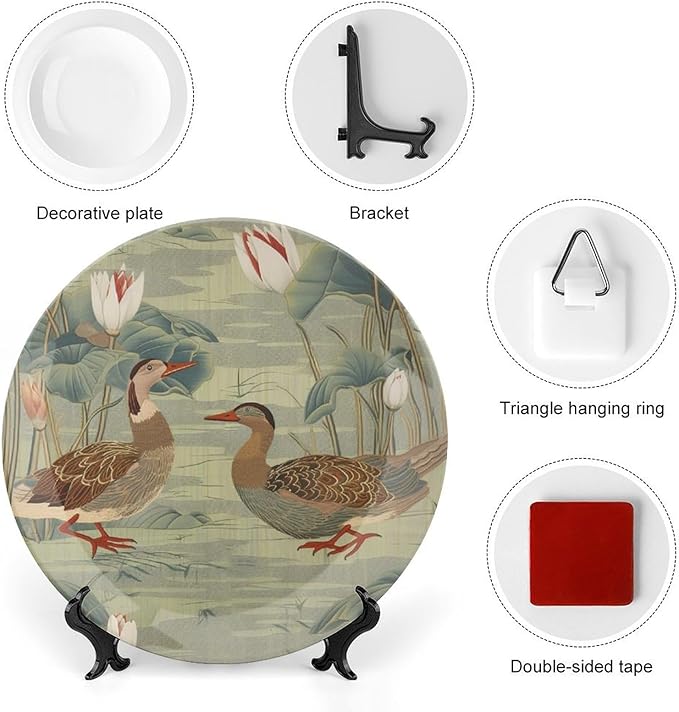 Aqua Lotus Garden China Plates for Display Household Office Supplies Kitchen Wedding Holiday Party Decorations Personalized Gifts for Men Women Halloween, 6", 7", 9", 10"