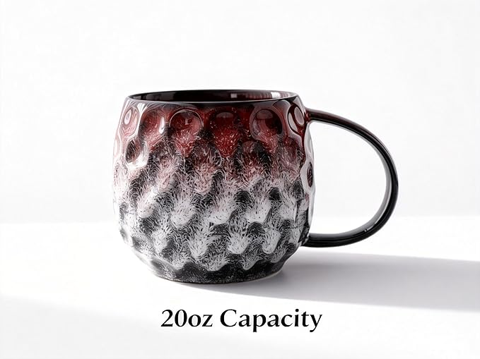 20oz Large handle Ceramic Coffee Mug, Handmade Glaze Color Changing Mug with Easy-Grip Handle, Unique Handcrafted Tea Cup for Home, Office, Gift Giving (red)