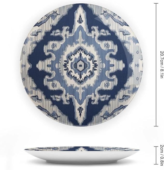 Navy Blue Grey Ikat Plates Ceramic of 6", 7", 9", 10", Custom Wall Decorative Plate, Household Festival Decorations Farmhouse, Including Bracket And Special Hook