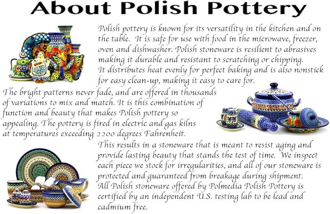 Polmedia Polish Pottery Rectangular Baker UNIKAT - Brilliant Butterfly Popp Pattern Handmade in Boleslawiec Poland by Ceramika Bona + Certificate of Authenticity