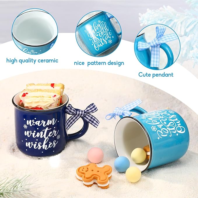 Hello Winter Snowman Mini Coffee Mugs Set of 6 Let It Snow Snowflake Mini Cups Tiered Tray Decor for Xmas Winter Holiday Kitchen Coffee Bar Decorations Housewarming Gift