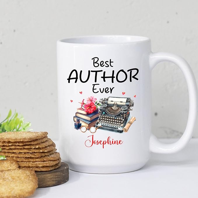 Personalized Author White Coffee Mug, Best Author Ever Ceramic Coffee Cup 11 Oz 15 Oz, Awesome Storyteller Teacup, Customized Name Best Author Mug, Writer Cup Gifts For Reading Love Novelist Author