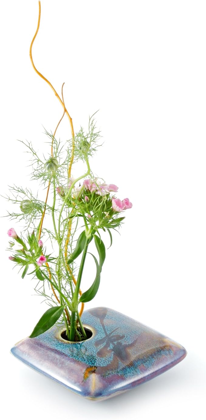 Georgetown Pottery Square Ikebana Flower Vase, Dark Purple Zen