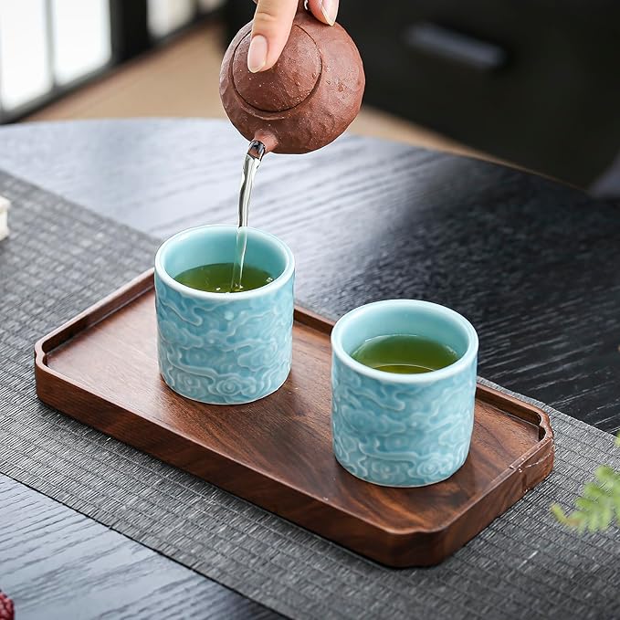 Ceramic Espresso Cups Set of 2 or 4-3oz Demitasse Cups for Coffee & Tea, No Handles, Durable & Dishwasher Safe (blue, 4)