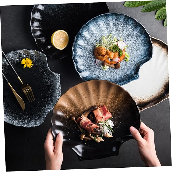 OUNONA Shell Shape Porcelain Plate Dish for Dinnerware Ceramic Plate for Salad Noodles