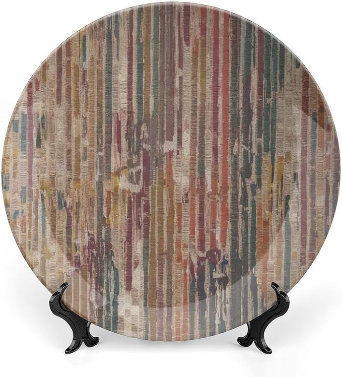 Christmas Plates Ceramic for Display Rainbow Stripes Abstract Display Wedding Supplies Chinese Plates with Display Stand Customize Gifts for Men Women, 6", 7", 8", 10"