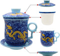 Porcelain Tea Cup with Infuser Lid and Saucer Sets - Chinese Jingdezhen Ceramics Coffee Mug Teacup Loose Leaf Tea Brewing System for Home Office