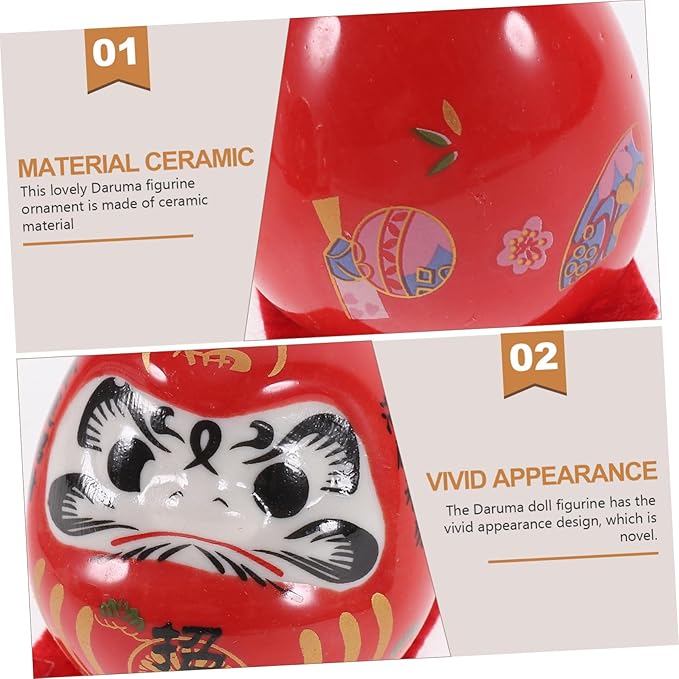 Ciieeo Japanese Ceramic Darma Figurine Miniature Lucky Doll Decor for Car Home Office Asian Collectible Ornament Feng Shui Wealth and Fortune Sculpture