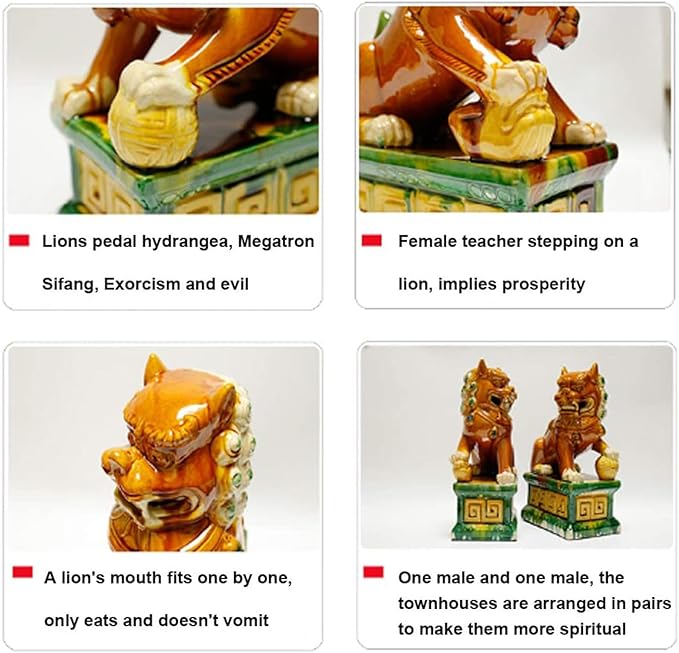 Handcrafted Ceramic Feng Shui Foo Dog Statues Pair Asian Guardian Lions for Office, Home, Housewarming, and Store Opening Gifts Traditional Chinese Decor,Dark Green,4.72 * 7.87in