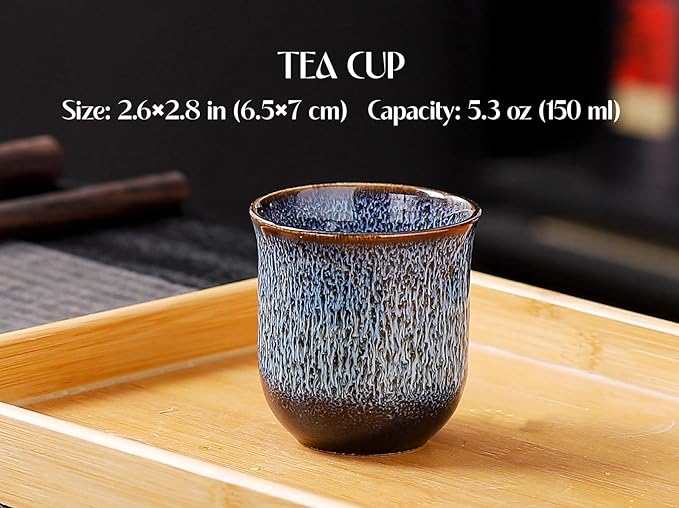 Traditional Japanese tea set, Kiln altered glaze Porcelain tea set with 1 teapot (23.5oz/700ml), 6 teacups (4oz/120ml), 1 Tea Tray,Japanese teapot set, Asian tea sets (Kiln altered Blue)