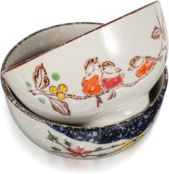 6 Pack Retro Ceramic Bowls, 4.5 Inch Japanese Chinese Bowl, 11 Oz Serving Dinner Set for Cereal, Salad, Dessert, Ice Cream, Rice, Noodles, Soup, Fruit, Dishwasher Microwave Safe