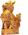 Ceramic Sculptures Auspicious Kirin Sculpture Living Room Study Desk Decoration Feng Shui Ornaments Asian Art Collection - Khaki