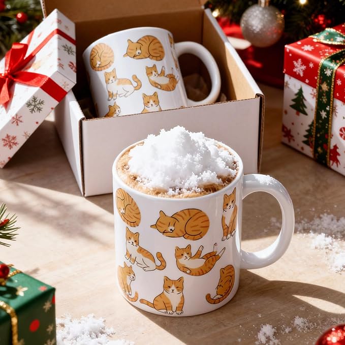 Sliner 2 Set Orange Tabby Cat Coffee Mugs Gifts 11 oz Funny Cat Mom Ceramic Coffee Cups Tea Cup Mothers Day Holiday Birthday Gifts for Men Women Cats Lovers