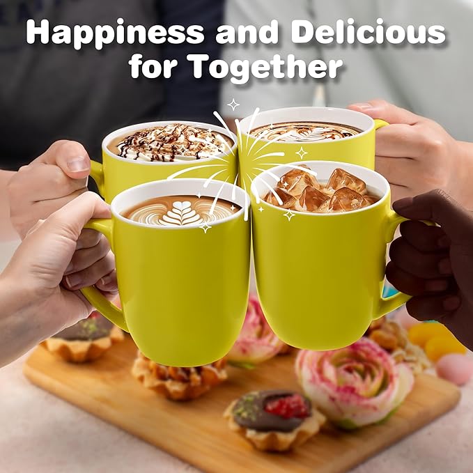 Urbanstrive 16 oz Large Coffee Mug with Handle Tea Cup Novelty Coffee Cup Idea Gift for Men Women Office Work (Yellow)