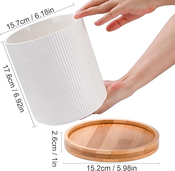 QUELIEN Utensil Holder, 360° Rotating Ceramic Kitchen Utensil Holder for Countertop, 7.7" Utensil Crock for Kitchen Counter with Rotatable Wooden Base,Ideal Housewarming Gift & Mothers Day Gift