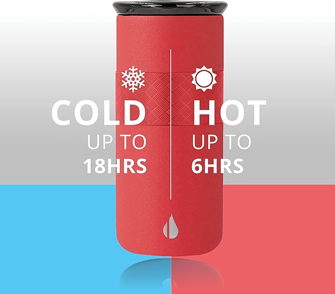 Elemental Personalized Artisan Insulated Tumbler, Triple Wall Coffee Travel Tumbler, Reusable Stainless Steel Coffee Tumbler with Ceramic Lid, Thermal Coffee Cup for Hot & Cold, 16oz - Red