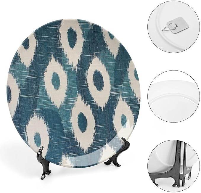 Blue Ikat Decorative Plate for Display Household Wedding Supplies Festival Club Holiday Party Decorations Personalized Gifts for Men Women Birthday, 6", 7", 9", 10"