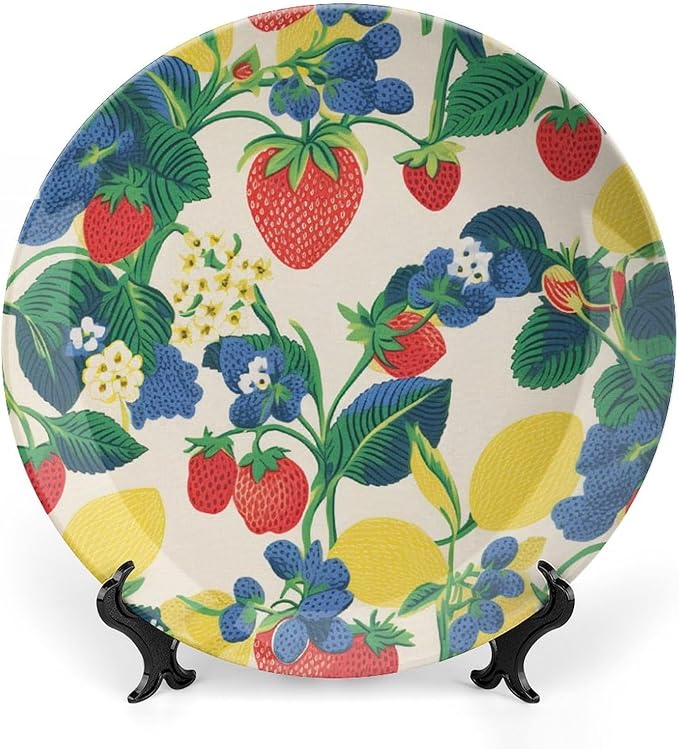 Summer Cherry Lemon Citrus Garden Vintage Plates, Personalized Design Collector Plates for Display Kitchen Art Decoration Decor, Unique Art with Stand Art Decorations for Home Table