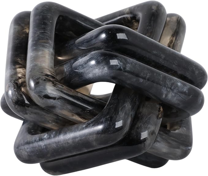 Sculpture for Home Decor and Bathroom Decor - Marble Knot Ornaments for Shelf Accents, Room Styling, and Office Design - Modern Statues Living Room Decor or Coffee Table Display - 6", Black