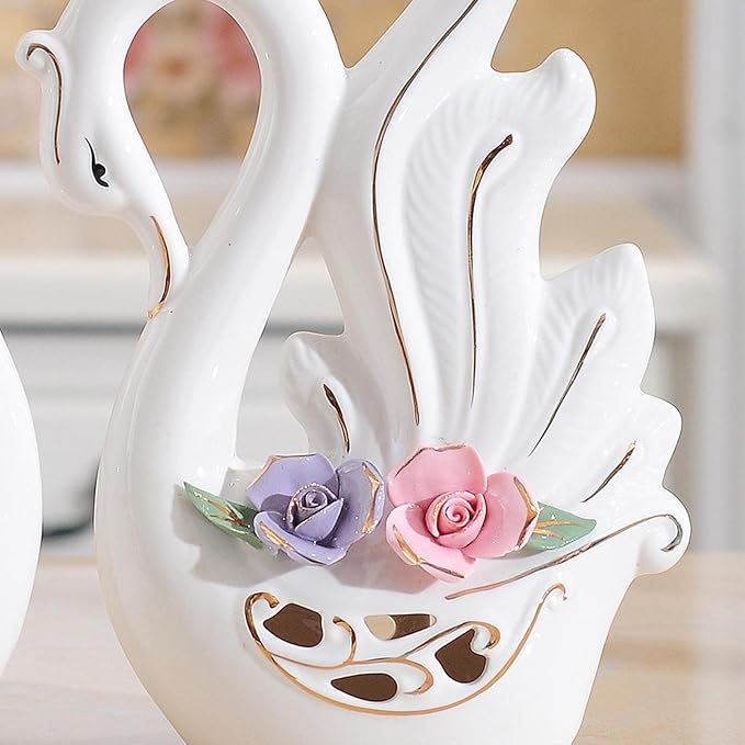Fenteer Couple Swan Statues for Table Centerpiece Set of 2 Home Decor, Style D