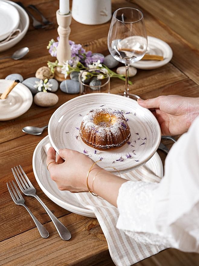 LE TAUCI Ceramic Salad Plates Set of 4, 8 Inch Modern White Dessert Plate Set for Appetizer, Bread, Small Dinner Plates for Kitchen, Microwave Dishwasher Safe, Scratch Resistant - Arctic White