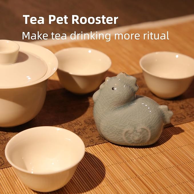 12 Chinese Zodiac Tea Pet, Unique Crackle Ru Porcelain, Traditional Chinese Cultural Tea Accessory, Asian Home & Office Decor, Gift for Tea Lovers & Anniversaries (Rooster 1pc)