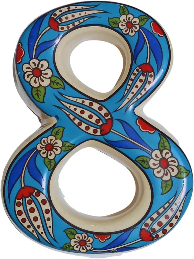 Large Ceramic Housewarming Sign Ceramic Address Plaque House Numbers Sign Door Personalized Coloured Decorative Hand Decoratede Housewarming Gifts Tulip Design 12 * 9 cm (Turquoise, 8)