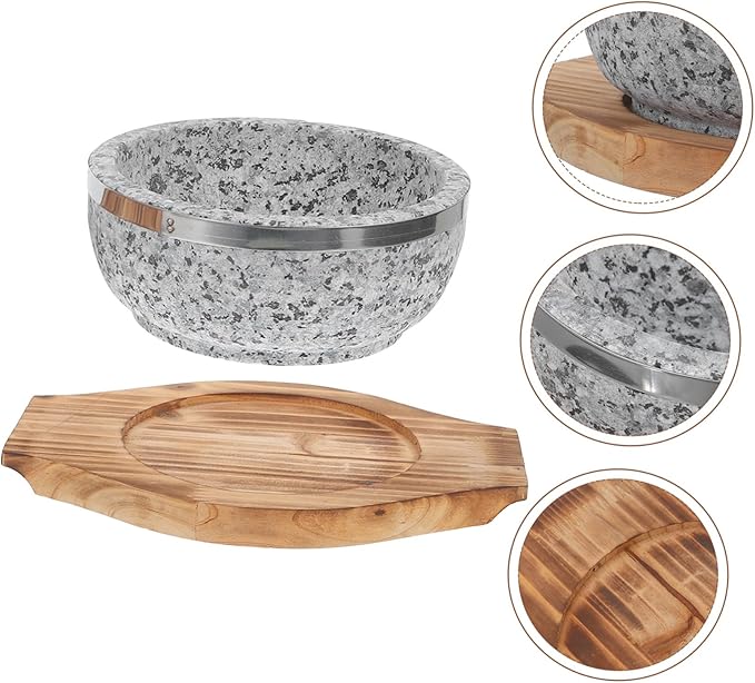 STOBAZA Korean Stone Pot Bowl Bibimbap Bowl Soup Stone for Hot Pot Carbonized Wood Trivet