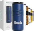 Elemental Personalized Artisan Insulated Tumbler, Triple Wall Coffee Travel Tumbler, Reusable Stainless Steel Coffee Tumbler with Ceramic Lid, Thermal Coffee Cup for Hot & Cold, 16oz - Navy Blue