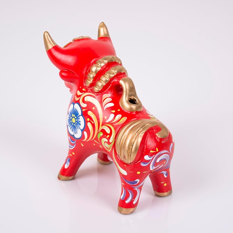 Peruvian Red Ceramic Pucara Bull 4.7" Tall, Folk art ceramic, Bull of Pucara Figurine, Peruvian Sculpture Bull, pottery sculpture from Peru