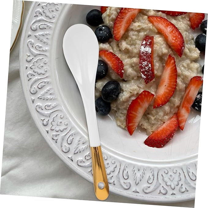 European Style Ceramic Coffee Spoon with Gold Trim Luxurious Porcelain Spoon for Coffee Cups Tea Parties and Desserts Versatile Handmade Kitchen Accessory