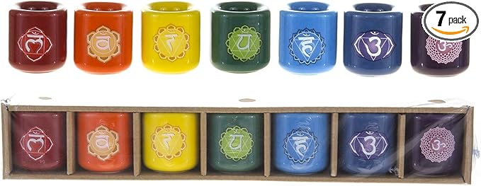 Mega Candles 7 pcs Ceramic 3/4 Inch Diameter Chakra Chime Ritual Spirtual Energy Spell Candle Holders - Assorted Colors