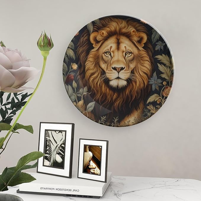 William Morris Forest Lion Fashion Plates, Art Nouveau Lion in The Forest Bone China Decorative Plate for Festival Farmhouse Wedding Decor, with Vertical Stand Art Decorations for Wall Club