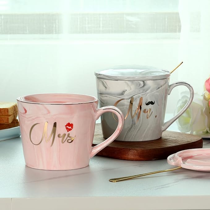 Mr And Mrs Ceramic Couple Coffee Mugs Set, Engagement Gifts for Couples Bridal Shower Gift for Bride, Valentine's Day His and Hers Anniversary Wedding Gifts for Couple, Unique Housewarming Gift Ideas