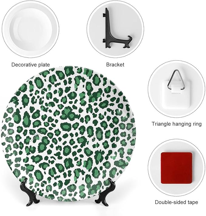 Leopard Graphite Green Dot Ceramic Decorative Plate, Leopards Animal On Chic Custom Hand-Painted Ceramic Decorative Plates for Display Household Home Decor, Art Decor for Wedding Table