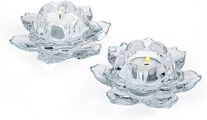 Shannon by Godinger Lotus Crystal Votive Pair Candle Holders, Set of 2