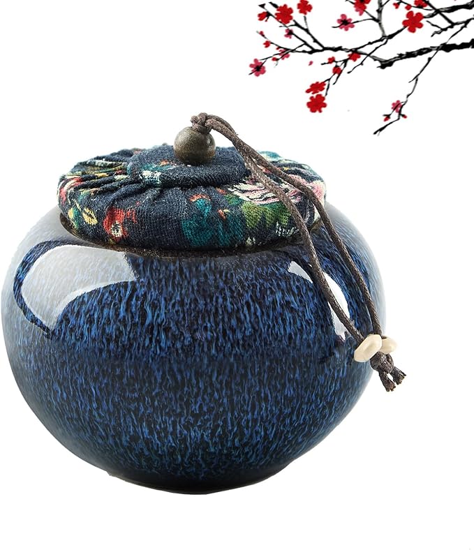 DUJUST Japanese Tea Canister, Kiln Altered Glaze Ceramic Tea Container with a Sealing Lid, Storage Jar for Loose Tea, Unique Tea Gift for Adults/Tea Lovers/Women/Men, Blue