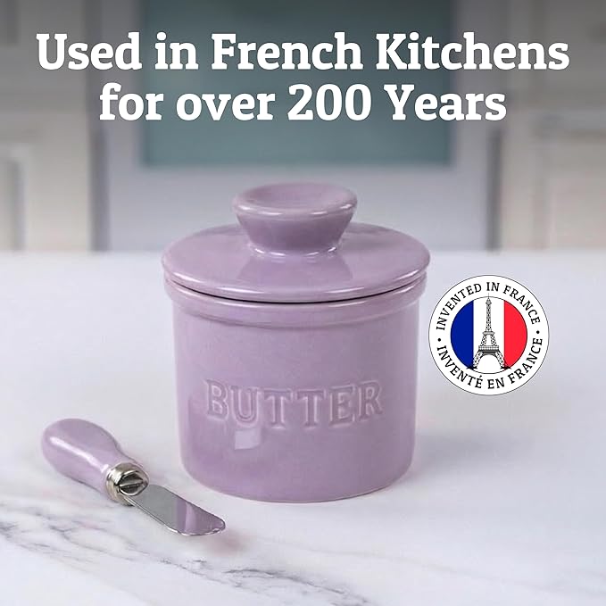 PriorityChef Butter Crock with Lid with Water Line, Ceramic French Butter Dish to Leave On Counter, Lilac
