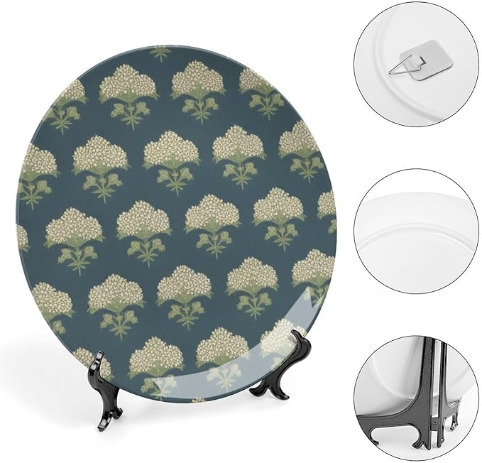 Hydrangea Indigo Floral in Navy Blue Vintage Plates of 6", 7", 8", 10", Custom Christmas Design Design Collector Plates, Customize Gifts, Wall Club Decorations Table, with Display Stand And Hook Up