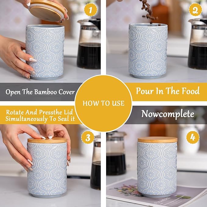 TEATALK Ceramic Canister with Airtight Lid, Perfect for Coffee, Sugar, Tea Storage, 23 Fl Oz, Light Blue