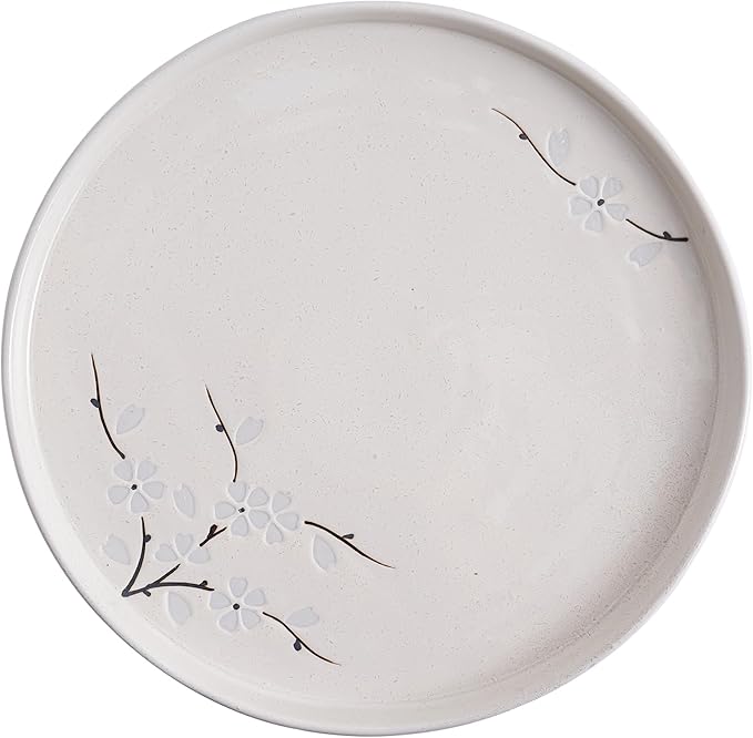 Ceramic Appetizer & Dessert Plates, 8-Inch Round Serving Plates (4-Pack, White Flowers)
