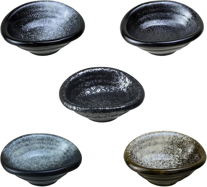 Colias Wing 3.5 Inch Retro Style Black Stylish Design Multipurpose Porcelain Side Dishes Bowls Seasoning Dishes Soy Dipping Sauce Dishes-Set of 5