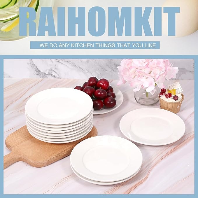 12 Pcs Porcelain Plates, 10 inch White Dessert and Appetizer Plates, Microwave and Dishwasher Safe Ceramic Set
