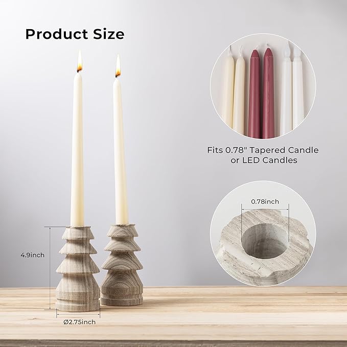 WORHE Marble Candle Holders Set of 2, Natural Stone Candlestick Holder for Christmas Decor, Wedding Centerpiece, Dining Table Fits 3/4" Taper Candles, Non-Slip Base, Grey (WH071)