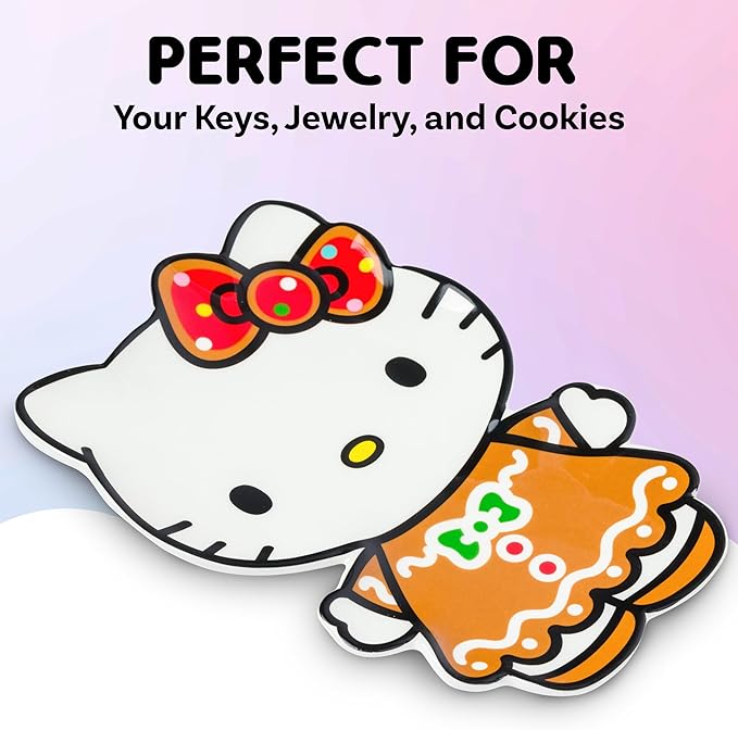 Silver Buffalo Sanrio Hello Kitty Christmas Holiday Gingerbread Sculpted Ceramic Trinket Tray Decorative Plate