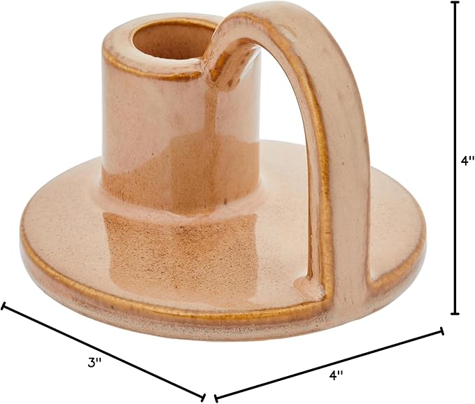 Ceramic Taper Candle Holders with Handle (Set of 2) – Tall Candlestick Holders for Table Decor Centerpieces, Rustic Home Décor, and Dinner Table Styling Tan