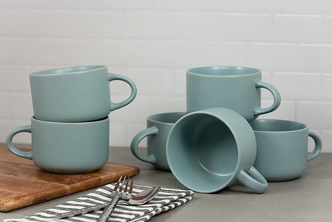 10 Strawberry Street Wazee Matte 4.75"/22 oz Oversized Mug, Set of 6, Mineral Blue